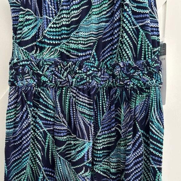 NWT Berkley Jensen Braided Blue Palm Print Halter Maxi Dress Size XL - Picture 2 of 6